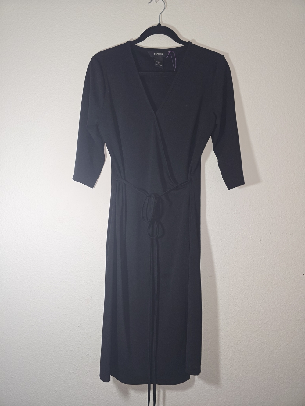 Express Black Wrap-Style Midi Dress with Tie Detail